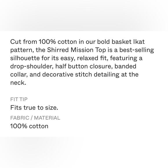 Apiece Apart Mission Ikat Print Popover S/S Blouse Shirred Cotton Top Sz XS - Picture 10 of 10